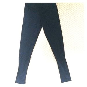 Navy blue, stretchy, high waisted leggings.